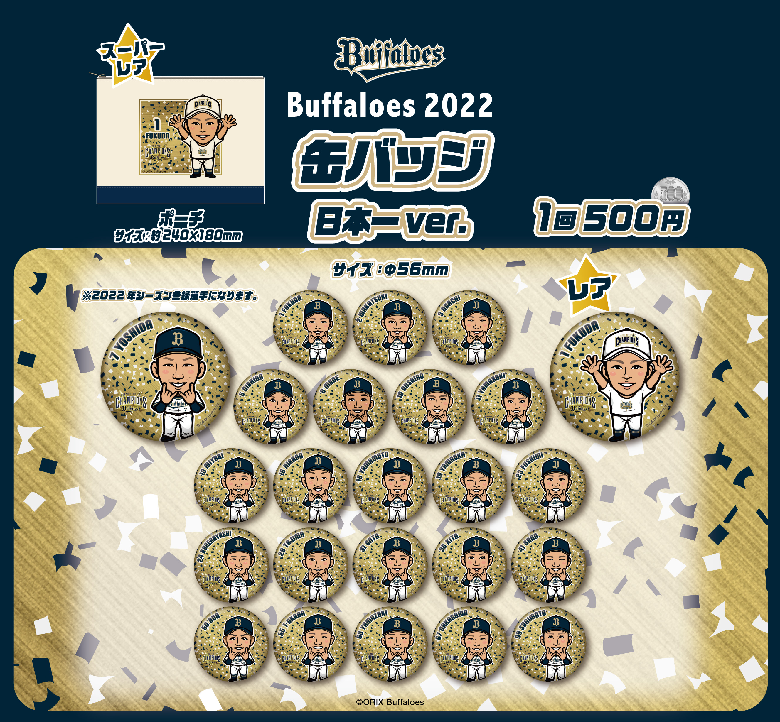 オリックス・バファローズ 杉本裕太郎選手福田周平選手缶バッジ - 記念