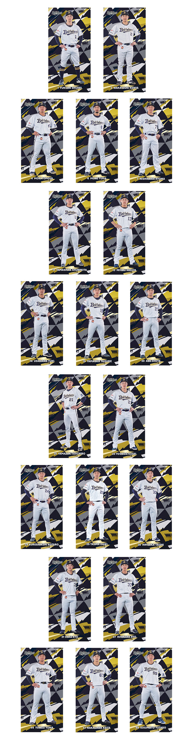 オリックスバファローズ イベント配布ユニ、選手タオル、選手Tシャツ他セット バファローズからグッズ付チケット！ Bs選手キラカードや応援